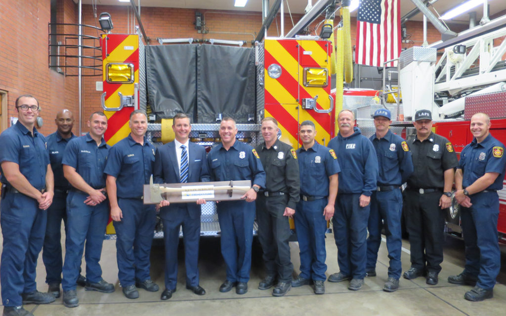 Ceremony at fire station to present Firefighter axe  to Kevin Wright