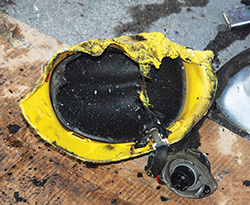 Melted firefighter helmet from the Boyd Street Fire